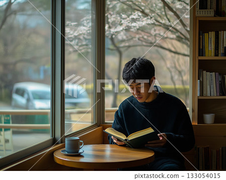 portrait of a young man reading a book portrait of a young man reading a book 133054015