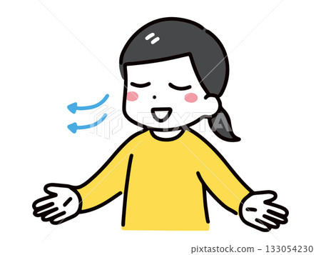A young woman in casual clothes exhaling with her eyes closed (upper body) A young woman in casual clothes exhaling with her eyes closed (upper body) 133054230