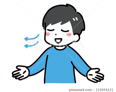A young man in plain clothes exhaling with his eyes closed (upper body) A young man in plain clothes exhaling with his eyes closed (upper body) 133054231