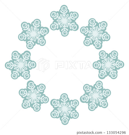 Vector illustration of cute snowflakes arranged in a circular frame. Winter holiday design, Christmas decoration, snowflake wreath, isolated on white background, perfect for greeting cards and prints Vector illustration of cute snowflakes arranged in a circular frame. Winter holiday design, Christmas decoration, snowflake wreath, isolated on white background, perfect for greeting cards and prints 133054296