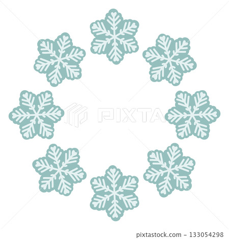 Vector illustration of cute snowflakes arranged in a circular frame. Winter holiday design, Christmas decoration, snowflake wreath, isolated on white background, perfect for greeting cards and prints Vector illustration of cute snowflakes arranged in a circular frame. Winter holiday design, Christmas decoration, snowflake wreath, isolated on white background, perfect for greeting cards and prints 133054298