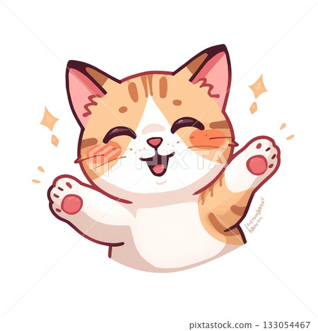 一幅流行插畫，描繪了一隻貓高興地舉起雙臂。 133054467