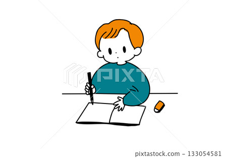 Illustration of a boy studying at a desk 133054581