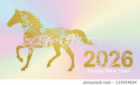 2026年新年賀卡,圖案為一匹金色的日本駿馬奔騰而過。設計風格柔和閃耀,色調粉嫩,充滿新年氣息。 2026年新年賀卡,圖案為一匹金色的日本駿馬奔騰而過。設計風格柔和閃耀,色調粉嫩,充滿新年氣息。 133054604