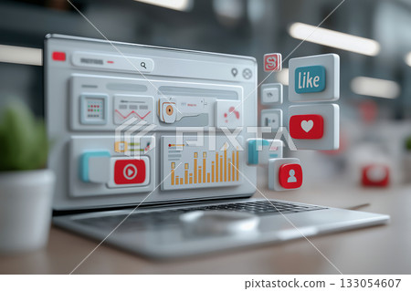 3D商業概念視覺化數據分析與社群媒體 3D商業概念視覺化數據分析與社群媒體 133054607