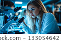 A scientist woman working hard to learn new things in a science lab. Generative Ai. 133054642