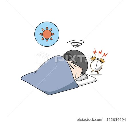 一幅難以起床的男子的插圖 一幅難以起床的男子的插圖 133054694