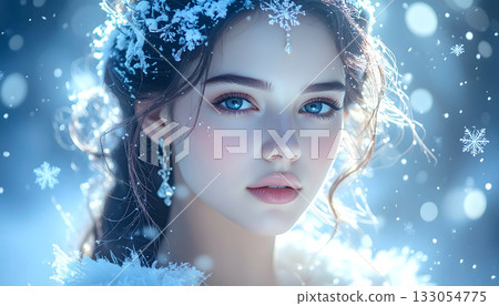 一位年輕女子在雪地裡擺姿勢的臉龐 133054775