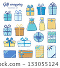 Hand-drawn gift illustration set (cool colors) 133055124