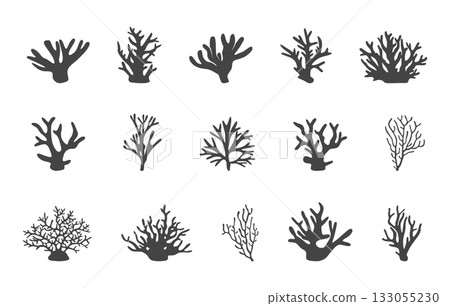 Set of sea corals and seaweed silhouette, Sea coral svg, Seaweed silhouettes, Sea corals silhouette, Seaweed svg, Coral svg, Coral clipart. 133055230