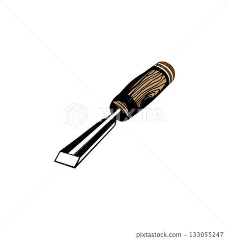 Woodworking chisel with a wooden handle isolated cartoon vector illustration 133055247