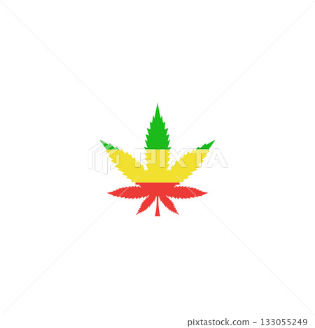 Marijuana leaf illustration with Rastafarian colors on white background. 133055249