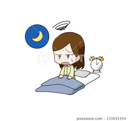 一幅描繪一位女子半夜醒來的插圖 133055354