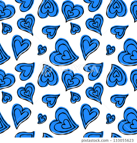 手繪心形無縫圖案（藍色） 133055623