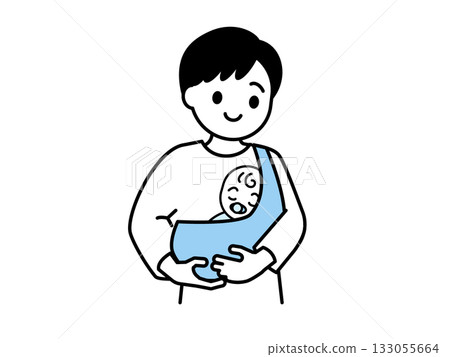 父親用嬰兒背帶抱著嬰兒(男)01 父親用嬰兒背帶抱著嬰兒(男)01 133055664