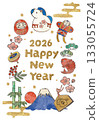 New Year's card template with horse decorations and New Year's lucky charms 133055724