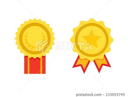 Set of gold medals with colored ribbon stock illustration 133055745