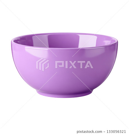 Glossy Purple Bowl Isolated on White Background for Kitchen Decoration and Table Settings, Modern Style and Vintage Look 133056321