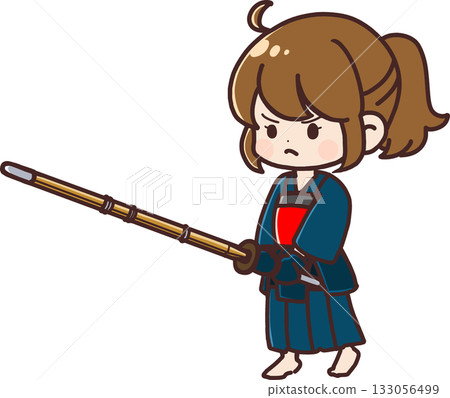 Girl practicing kendo (navy blue hakama) 133056499