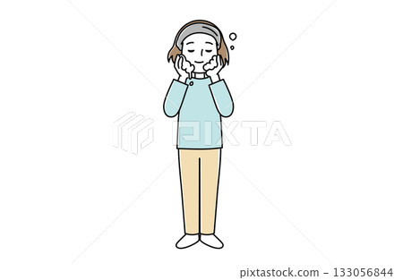 Full-body illustration of a woman washing her face Full-body illustration of a woman washing her face 133056844