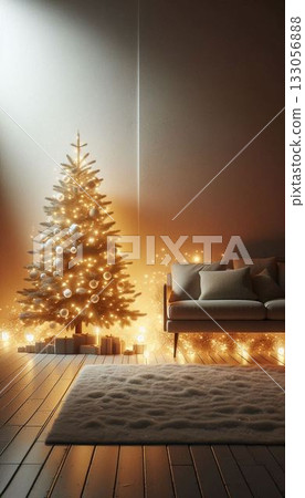 Perfect for advertising and social media | A Christmas interior with warm lights 133056888