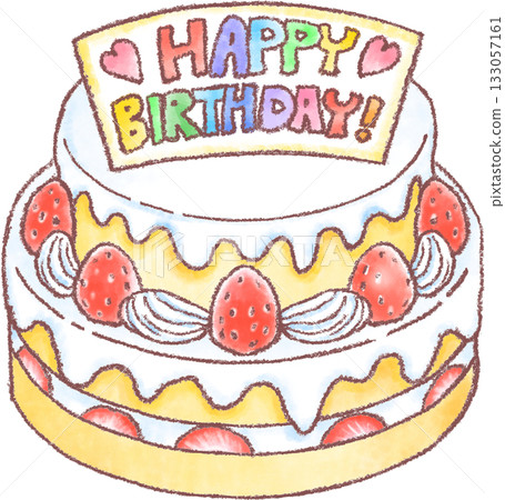 Whole birthday cake with strawberries on top_Birthday cake_Two-tiered cake 133057161