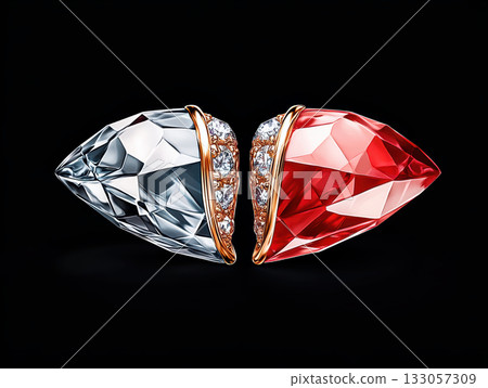 Precious ruby and diamond jewelry, luxury earring pair reflecting deep and elegant passion for beauty 133057309