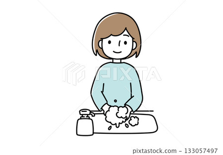 一個女人洗她的手的插圖 一個女人洗她的手的插圖 133057497
