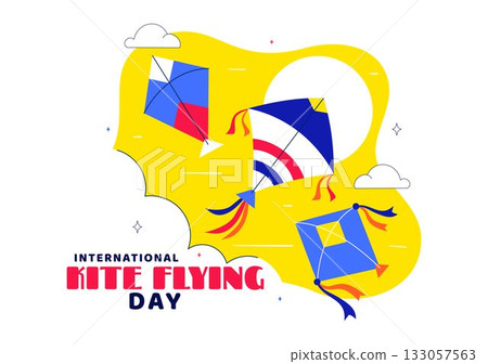 National Kite Flying Day Vector Illustration Featuring a Sunny Sky Background, People Playing with Kites Outdoors During Summer Leisure Activity National Kite Flying Day Vector Illustration Featuring a Sunny Sky Background, People Playing with Kites Outdoors During Summer Leisure Activity 133057563