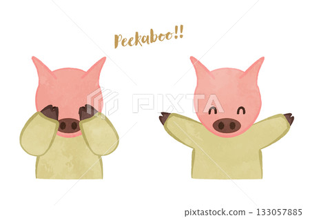 可愛的小豬躲貓貓 133057885