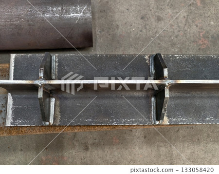 industrial steel structure, steel channel assembly featuring ground seams and alignment indicators 133058420