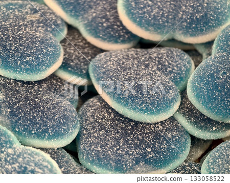 visual presentation of heartshaped gummies in soft hues with shimmering sugar embellishments 133058522