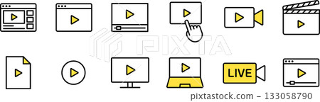 可編輯的影片和素材線條圖示集 133058790