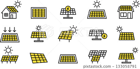 可編輯的太陽能板圖示。太陽能、太陽能板、太陽能電池、環保色彩 133058791
