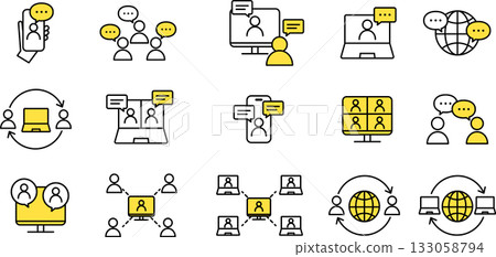 對話、視訊會議、線上會議、遠距辦公、遠距工作線圖示集（顏色） 133058794