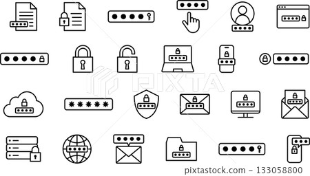 Editable line icon set of password entry and security 133058800