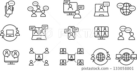 Line icon set of conversation, video conference, online meeting, telework, remote work 133058801