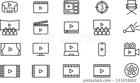 Editable line icon set of video, filming, movie, footage, movie 133058802