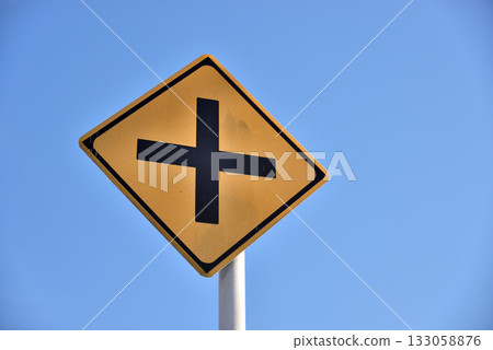 Warning signs and blue sky 133058876