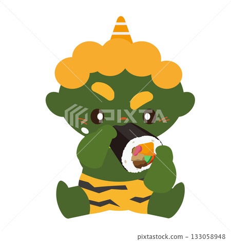 一幅綠色惡魔津津有味地吃著江戶卷的插圖 133058948