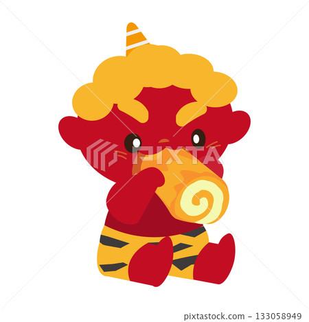 Illustration of a red demon eating sweet ehomaki Illustration of a red demon eating sweet ehomaki 133058949