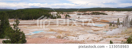 Panoramic view of Norris Geyser Basin in Yellowstone National Park, USA Panoramic view of Norris Geyser Basin in Yellowstone National Park, USA 133058983