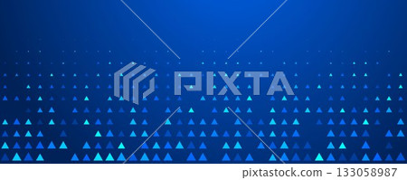 Blue neon triangle pattern. Tech triangular mosaic wallpaper. Glowing arrow geometric background. Fading arrow halftone gradient for science poster, healthcare banner, business booklet. Vector Blue neon triangle pattern. Tech triangular mosaic wallpaper. Glowing arrow geometric background. Fading arrow halftone gradient for science poster, healthcare banner, business booklet. Vector 133058987