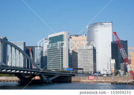 Shiodome skyscrapers seen from Kachidoki 133059153