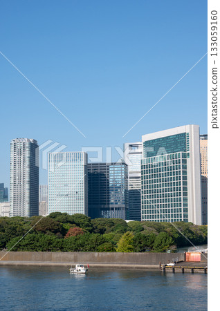 Shiodome skyscrapers seen from Kachidoki Shiodome skyscrapers seen from Kachidoki 133059160