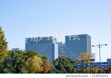 Autumn leaves and Marunouchi skyscrapers Autumn leaves and Marunouchi skyscrapers 133059201
