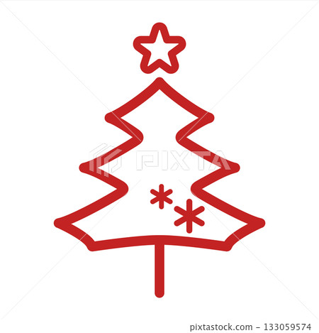 簡潔時尚的紅色聖誕樹插畫圖標,冬季象徵,紅色線條畫 簡潔時尚的紅色聖誕樹插畫圖標,冬季象徵,紅色線條畫 133059574