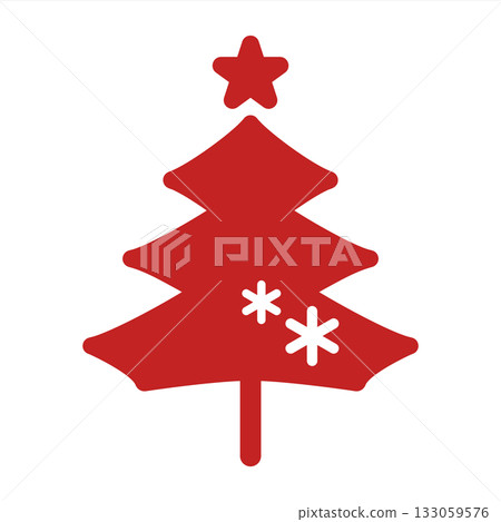 簡潔時尚的紅色聖誕樹插圖圖標，冬季象徵，紅色輪廓 133059576