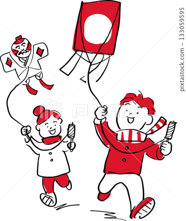 描繪孩子們享受放風箏樂趣的插圖 描繪孩子們享受放風箏樂趣的插圖 133059595