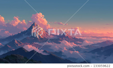 A fantastic dawn greets you at the summit. A panoramic view of the majestic natural scenery as crimson clouds paint the sky. 133059622